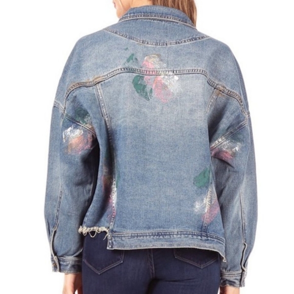 Caution to the Wind 70s 80s Splatter Paint Distressed Hem Denim Jacket Size M - Picture 3 of 3